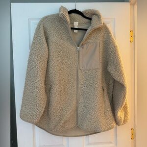 H & M Sherpa Fleece Zip Jacket, Small (fits large), Beige